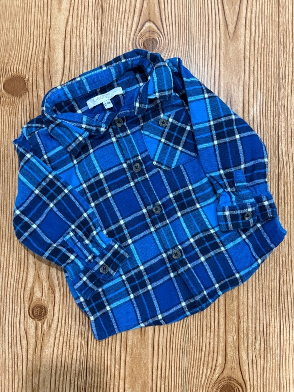 7/$20 George Blue Plaid Flannel Button-Up Shirt for Kids Cotton 12-18 Months